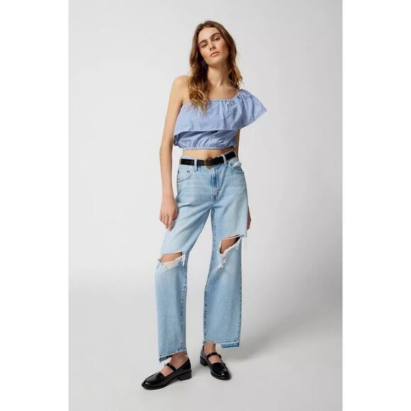 Urban Outfitters Urban Renewal Remade One Shoulder Shirting Top Size M - Picture 1 of 10